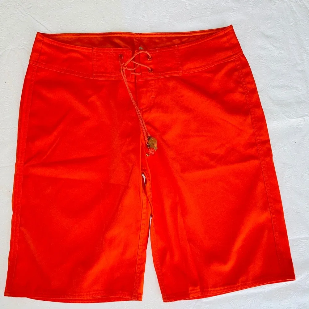 VTG Juicy Couture Women Board Shorts M Orange Y2K Varsity Logo Surf Royalty